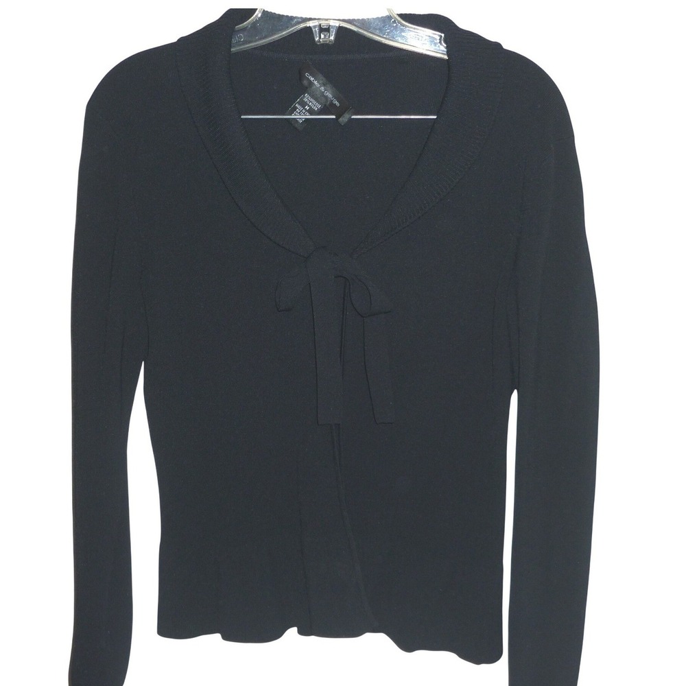 Cable & Gauge Black Tie Front Cardigan Sweater Shawl Collar Viscose Blend Size M